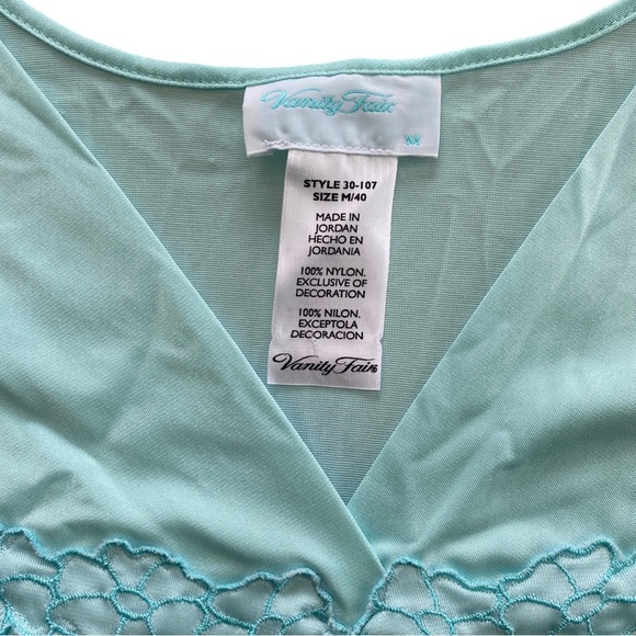 Vanity Fair blue green nightwear gown - sz MEDIUM - nylon - sheer - Picture 8 of 9